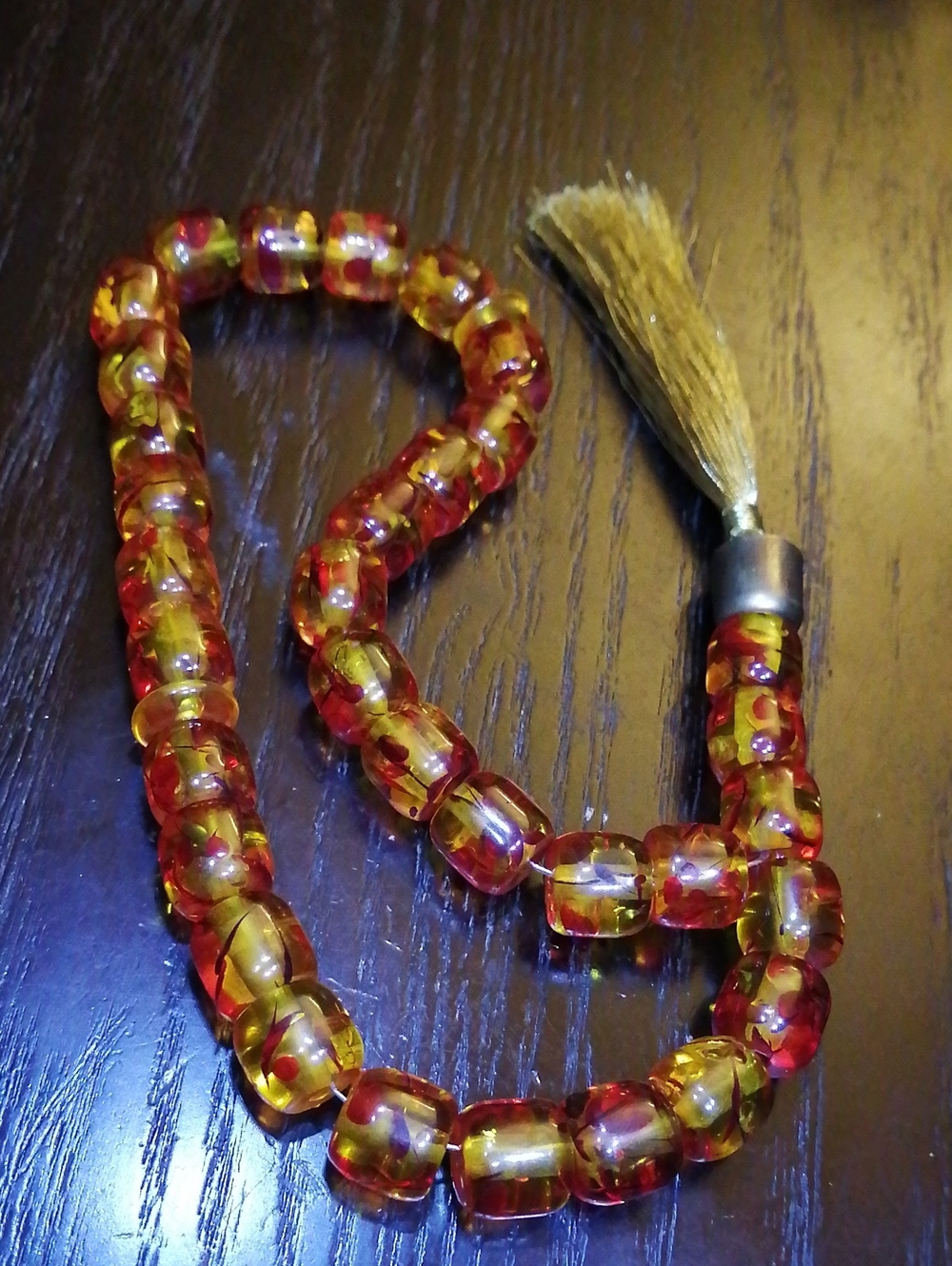 Islamic Prayer Beads ( Tasbih/Misbaha) Warm Honey And Reddish Hues, 33 Beads